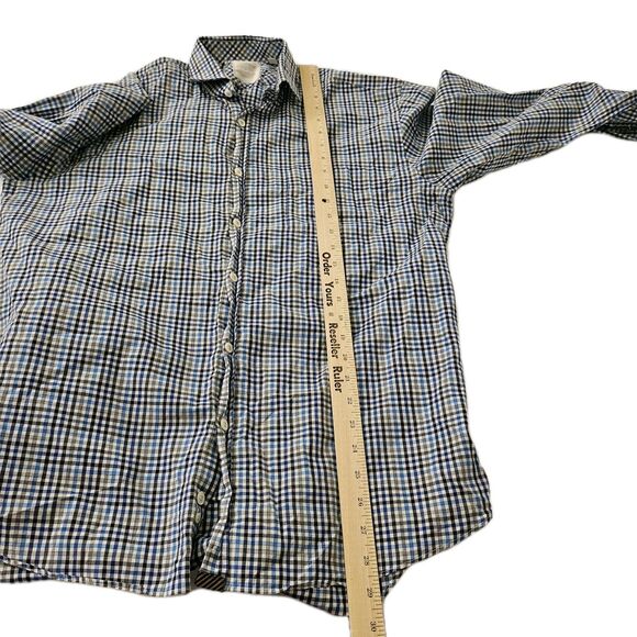 Billy Reid Shirt Mens Large Blue Plaid Check Button Down Longsleeve Standard Cut - Picture 9 of 10